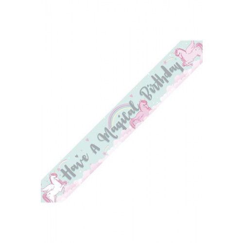 APPROX 2.6M GIRLS "HAPPY BIRTHDAY 21"  PARTY BANNER  HOLOGRAPHIC PINK/SILVER 