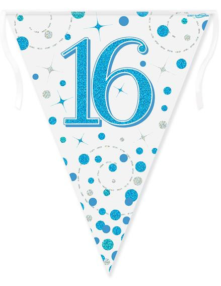 6TH BIRTHDAY PARTY BUNTING BANNER BLUE HOLOGRAPHIC 11 FLAGS 3.9M 