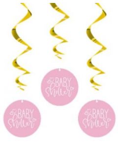 26" Pink Heart Baby Shower Hanging Swirls Pk3 Unique