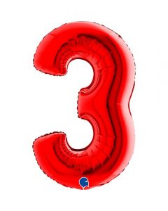 40" Red Number 3 Foil Balloon Grabo