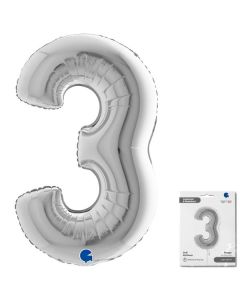 40" Silver Number 3 Foil Balloon Grabo