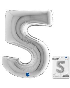40" Silver Number 5 Foil Balloon Grabo