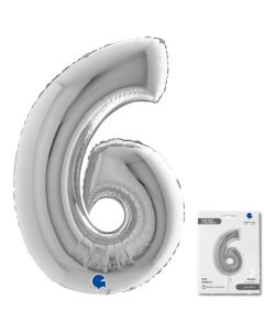 40" Silver Number 6 Foil Balloon Grabo