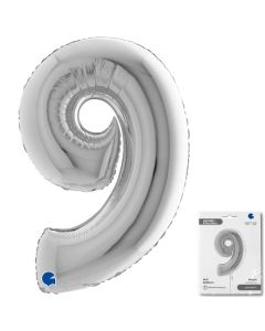 40" Silver Number 9 Foil Balloon Grabo
