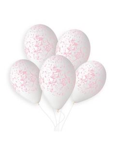 13" White & Pink Marble Latex Balloons Pk50 Gemar