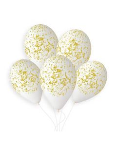 13" White & Gold Marble Latex Balloons Pk50 Gemar