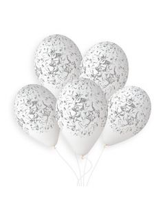13" White & Silver Marble Latex Balloons Pk50 Gemar