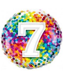 18" Age 7 Colourful Confetti Round Foil Qualatex