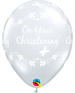 11" Diamond Clear Christening Butterflies Latex 25pk Qualatex