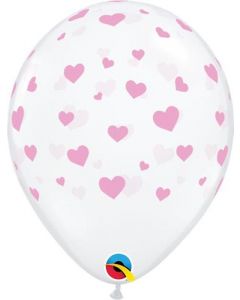 11" Diamond Clear Random Hearts Light Pink Latex Balloons Pk25 Qualatex