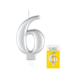 9cm Metallic Silver Number Candles 6 Unique