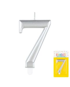 9cm Metallic Silver Number Candles 7 Unique
