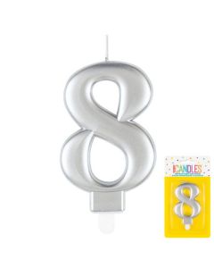 9cm Metallic Silver Number Candles 8 Unique