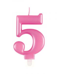 9cm Met Pink Number Candles 5 Unique