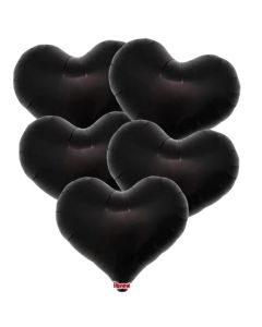 14" Metallic Black Jelly Heart Foil Balloon Unpackaged Pk5