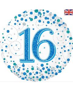 Oaktree 18" 16th Sparkling Fizz Birthday Blue Holographic