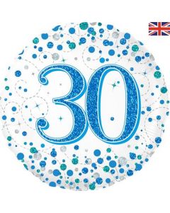 Oaktree 18" 30th Sparkling Fizz Birthday Blue Holographic