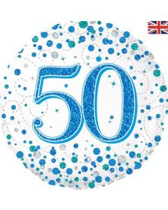Oaktree 18" 50th Sparkling Fizz Birthday Blue Holographic