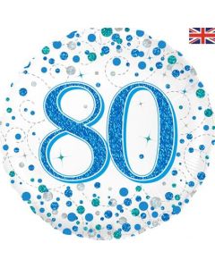 Oaktree 18" 80th Sparkling Fizz Birthday Blue Holographic