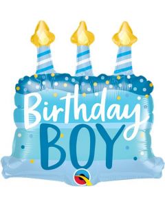 14" Boy Birthday Cake & Candles Air-Fill Foil Balloon Unpackaged Qualatex
