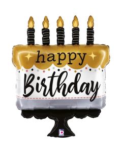 28" Happy Birthday Cake Satin Metallic Foil Grabo