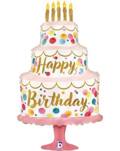 SATIN BIRTHDAY PINK CAKE FOIL BALLOON - 25369-P