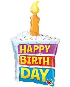 14" Rainbow Birthday Cake & Candle Air-Fill Foil Balloon Unpackaged Qualatex