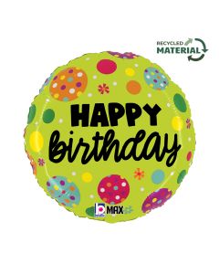 18"Happy Birthday Polka Dots Round Foil Grabo