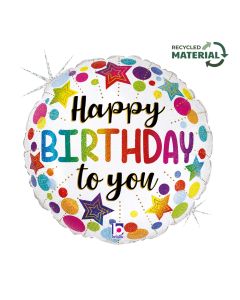 18" Birthday Stars & Dots Round Foil Grabo