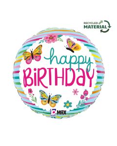 18" Birthday Colourful Butterfiles Round Foil Grabo