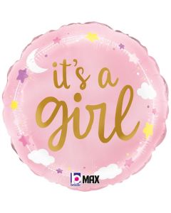 18" It's A Girl Stars And Clouds Pink Round Foil Grabo