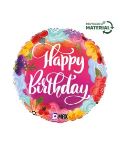 18" Birthday Bright Flowers Round Foil Grabo