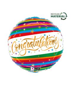 18" Congratulations Fun Stripe Round Foil Grabo