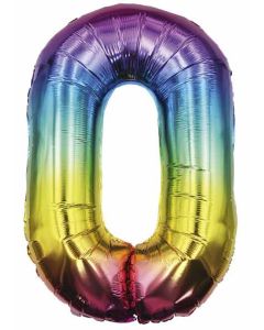 25" Rainbow Number 0 Foil Balloon Eurowrap