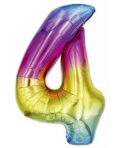 25" Rainbow Number 4 Foil Balloon Eurowrap