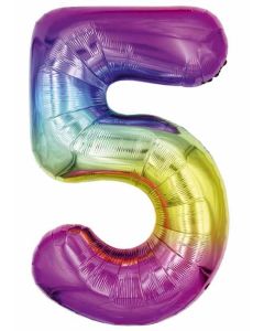 25" Rainbow Number 5 Foil Balloon Eurowrap