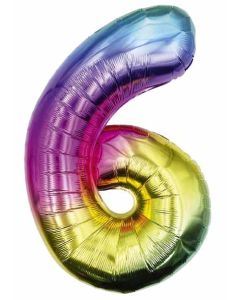 25" Rainbow Number 6 Foil Balloon Eurowrap