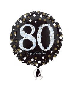 18" Age 80 Black, Silver & Gold Round Foil Anagram