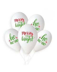 13" Ho Ho Ho Merry And Bright Printed Latex Pk5 Gemar