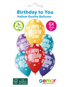 13" Happy Birthday To You Printed Latex Balloons Pk6 #878 Gemar UK