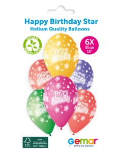 13" Happy Birthday Printed Latex Balloons Pk6 #1176 Gemar UK