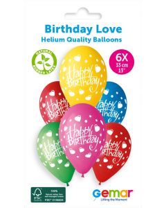 13" Happy Birthday Printed Latex Balloons Pk6 #191 Gemar UK