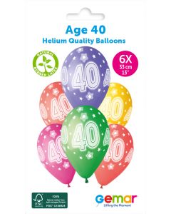 13" Age 40 Printed Latex Balloons Pk6 #872 Gemar UK