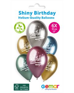 13" Shiny Happy Birthday Printed Latex Balloons Pk6 #798 Gemar UK