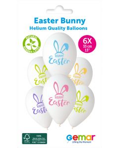 13" Easter Bunny Printed Latex Balloons Pk6 #1224 Gemar UK