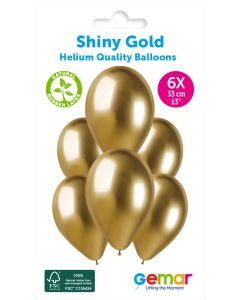 13" Shiny Gold Latex Ballons Pk6 #088 Gemar UK
