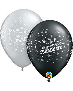 11" P Black & Silver Pk25 Graduate Latex Balloons