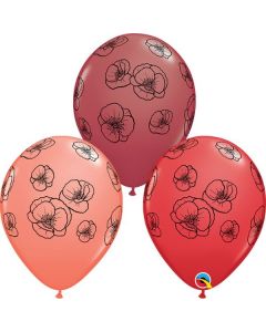 11" Pretty Poppies Print Latex Pk25 Qualatex
