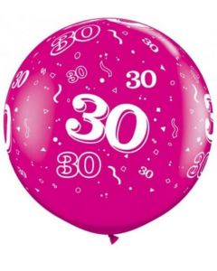 3ft Age 30 Wild Berry Latex Balloon 2pk Qualatex