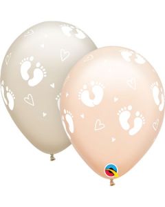 11" Baby Footprints & Hearts Latex Balloons Pk25 Qualatex